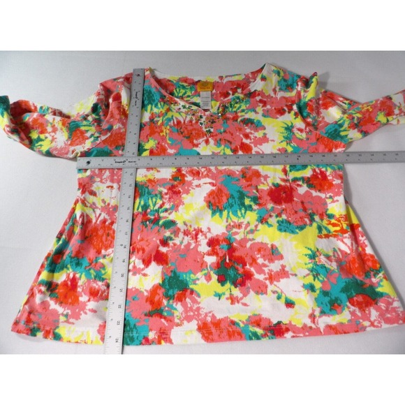 Ruby Rd. Top Shirt Colorful Jewels XXL 2XL Boho V Neck 3/4 Sleeve Boho Artsy - Picture 7 of 10